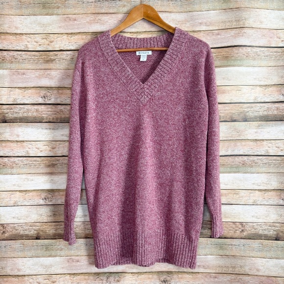 Athleta Women's Heather Red Vital V Neck Cashmere Wool Blend Tunic Sweater Sz S - Picture 1 of 8